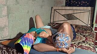 Desi village bhabhi sneaks roommate into bathroom for first time fingering domination spit play bath