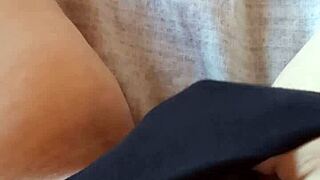 gretala bares her sensual hairy bush in black slip teasing slow