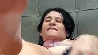 young latina shoves toys deep in soaked pussy squirting wildly for her man and eager onlookers