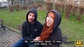 i picked up this big-titted redhead stranger for public outdoor sex adventure