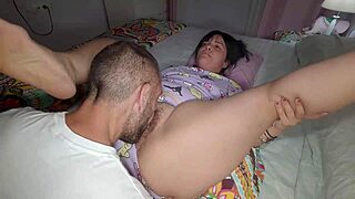 Caught you masturbating that big hairy pussy, stepmom? Now creampie me close up!