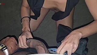 skinny blonde sucks monster cock on crowded bridge