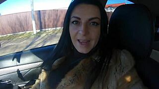 i can't believe this cheating wife sucks her husband's friend's cock outdoors in fur coat!