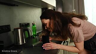 KRISTINA'S early morning barefoot kitchen tease in bedroom shower