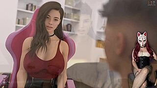 gamer girl in miniskirt stockings takes debauchery steps at college brothel