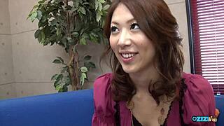 asian beauty with small tits and big ass gets licked fucked and creampied in threesome with toys heels and missionary