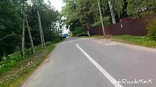 Evelina flashes tits in public then sucks cock in danger?