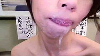 Skinny Japanese teen 18+ takes uncensored creampie group sex from old guys