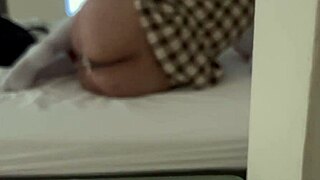 Stepdad catches huge ass stepdaughter masturbating in school uniform and covers her butt in creamy cum