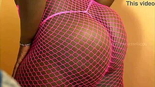 submissive ebony beauty twerks bubble butt in thong shaking lingerie