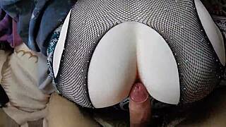 feel my hard cock slide slowly into her deep ass as she moans passionately?