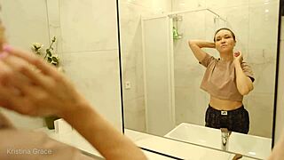 KRISTINA'S early morning barefoot kitchen tease in bedroom shower