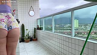 voyeur watches latina neighbor clean in tiny shorts ass tease