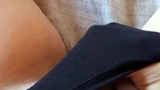 gretala bares her sensual hairy bush in black slip teasing slow