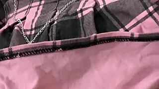 Skinny 18yo college latina in miniskirt flashes perfect tits begs master for public anal riding