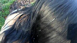 i can't believe this cheating wife sucks her husband's friend's cock outdoors in fur coat!