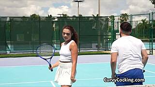 Petite Curly Ebony Teen Deepthroats Huge Cock After Practice