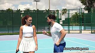 Petite Curly Ebony Teen Deepthroats Huge Cock After Practice