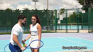 Petite Curly Ebony Teen Deepthroats Huge Cock After Practice