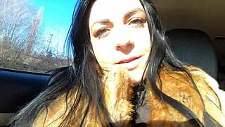 i can't believe this cheating wife sucks her husband's friend's cock outdoors in fur coat!