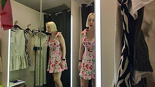 mycandyalice strips naked in mall changing room trying on see-through clothes flaunting shaved pussy and big tits