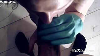 damn check this milf in latex gloves sucking cock like a pro milker