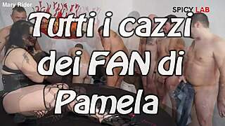 Pamela's amateur orgy with fans double penetrates her curvy holes