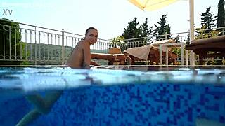 mona blue rides stepbrother's cock poolside deepthroat cumshot