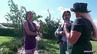 curvy blonde mature with huge natural tits joins swinger foursome with brunette