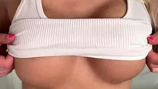 curvy tattooed blonde rips clothes for horny striptease