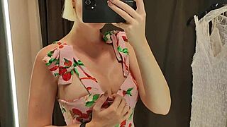 mycandyalice strips naked in mall changing room trying on see-through clothes flaunting shaved pussy and big tits