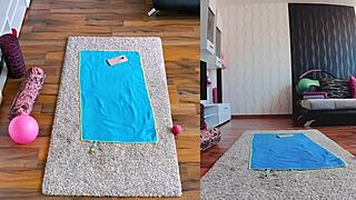 curvy big ass milf spreads asshole in double naked yoga workout