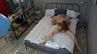 Redhead teen drops to knees deepthroating stepdad's cock in stockings taboo