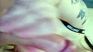 Sandra Jerks Cock with Passion Splattering Cum on Natural Tits