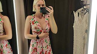 mycandyalice strips naked in mall changing room trying on see-through clothes flaunting shaved pussy and big tits