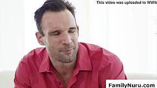 Hot latina masseuse oils up fat dick for erotic nuru sucking and fucking