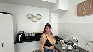roommate with huge tattooed colombian boobs begs for my cum all over them after quickie