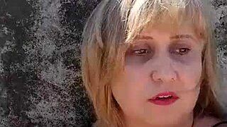 mature african milf with huge natural tits big pussy lips and nipples flashes fetish style on beach