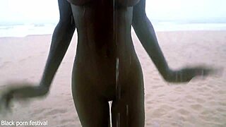 Skinny Ebony Girl Dances Naked in Rain Flaunting Small Waist and Perfect Slim Body!