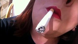 sexy bbw tina snua smokes cork cigarette with deep inhales double pumps and nose exhales
