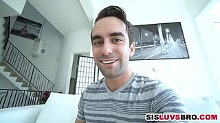 My skinny teen stepsis sneaks me a deepthroat blowjob while spying taboo style