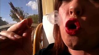 sexy bbw tina snua smokes cork cigarette with deep inhales double pumps and nose exhales