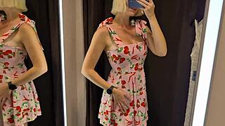 mycandyalice strips naked in mall changing room trying on see-through clothes flaunting shaved pussy and big tits