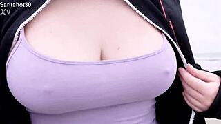 you can't stop staring at rocío's big tits on her morning outdoor walk