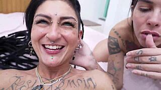 Two Alt Inked Babes Bareback BBC Turns, Lick Cum And Swap Loads In Bisexual Swing!