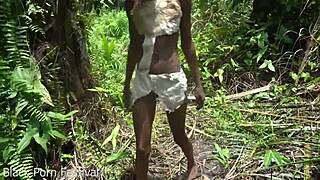 SKINNY AFRICAN TRIBE WOMAN with NARROW ASS and SMALL WAIST works OUTDOOR all day