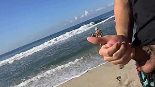 flashing my cock on public beach, two wet pussy latinas with big asses spot it and reward me with mff double fun!