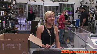 I spy on this tattooed pawn teen getting her pussy doggystyle in back office