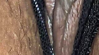 oh man, latina wife's black panties soaked before massive cumshot drenches her