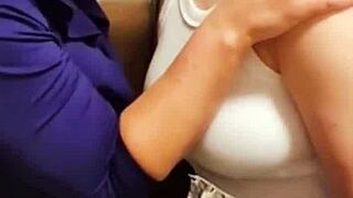 Stepmom shows stepdaughter how to scissor and lick wet pussies in hot lesbian fuck lesson 😍👅